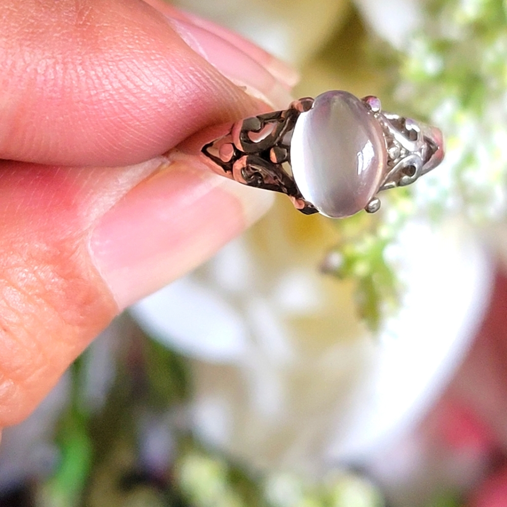 Handmade 925 sterling silver & clear chalcedony ring size 5.5